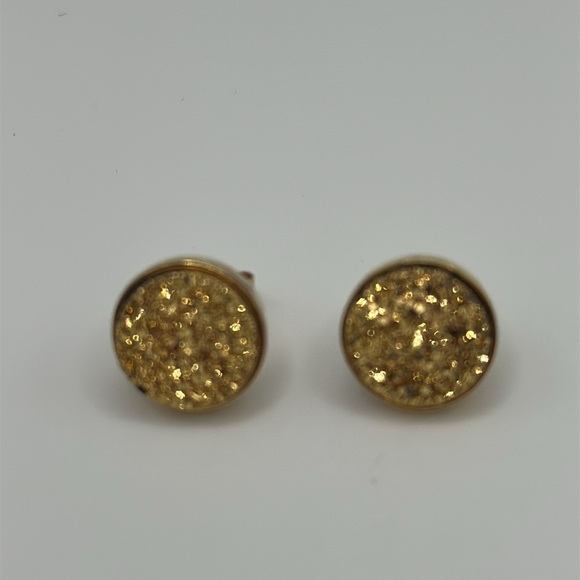 Sparkly gold druzzy silver 925 and gold plated stud post earrings - Picture 8 of 9